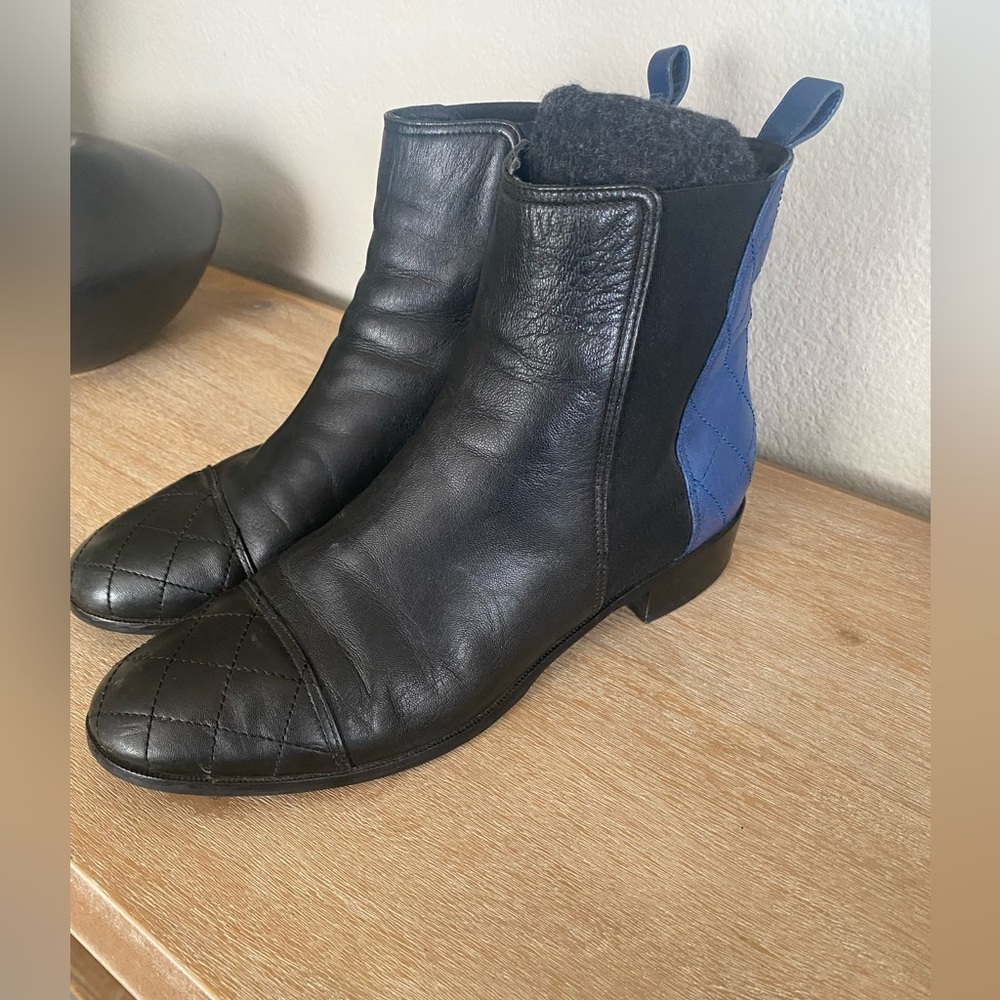 L. K. Bennett Black Blue Chelsea Ankle Boots Size 39